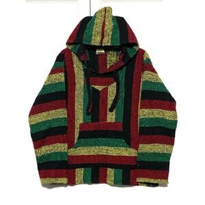 Franks Baja Rasta Hoodie Pullover Mens M Mexican Red Green Yellow Surfer Hippie